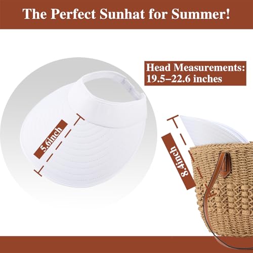 Sun Hats for Women - Wide Brim Sun Visor Hat for Women, UPF50+ Lightweight Foldable Ponytail Sports Cap - color: White