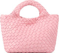 Woven Purses Bag for Women, Vegan Leather Handwoven Bags with Mini Handmade Purse - color: Pink