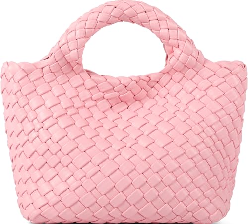 Woven Purses Bag for Women, Vegan Leather Handwoven Bags with Mini Handmade Purse - color: Pink