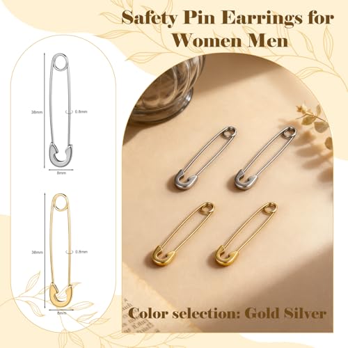 Aoedej Safety Pin Earrings for Women Men Stainless Steel Punk Paperclip Cartilage Hoop Earrings Industrial Tragus Helix Piercing Jewellery - color: Silver, size: 38mm