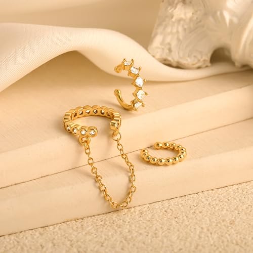14K Gold Plated Ear Cuff Earrings for Women, Dainty Ear Cuffs Non Pierced Trendy Cubic Zirconia Cartilage Hoop Earring Fashion Jewelry Set for Women
