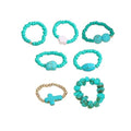 7Pcs Bohemian Turquoise Rings for Women Exaggerate Western Knuckle Ring Sets Stackable Beads Elasticity Finger Rings Set Simple Beaded Finger Jewelry Gifts