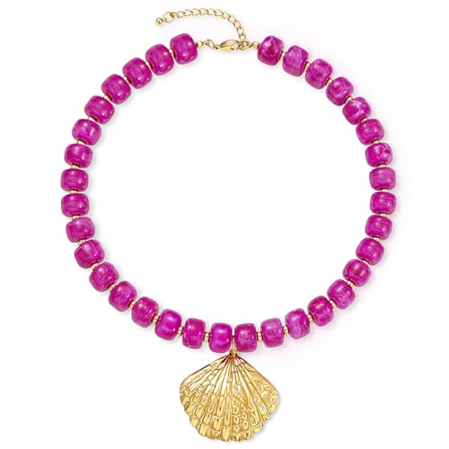 Chunky Beaded Starfish Shell Necklace for Women Colorful Boho Summer Chain Choker Beach Necklace with Acrylic Beads Trendy Chunky Jewelry Gifts - color: XL005C1
