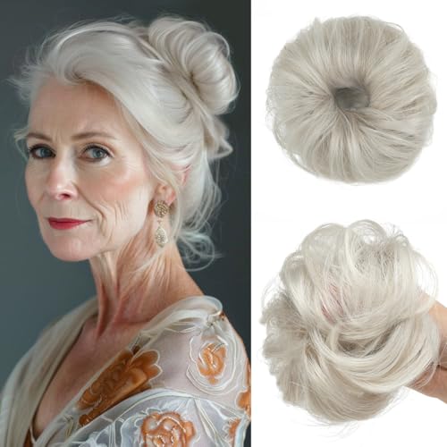 CJL HAIR 2PCs Small Cute Messy Bun Hair Piece for Thin Hair Women Mini Synthetic Curly Bun Scrunchies Updo Hairpieces Ice Blonde - color: 2PCS-Ice Blonde