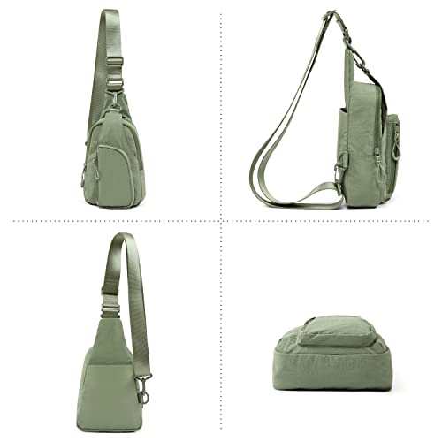 ODODOS Sling Bag with Adjustable Straps Crossbody Chest Bag Lightweight Backpack for Casual Traveling Hiking - color: Sage Grey