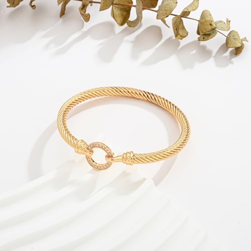 WOWORAMA Twisted Cable Wire Cuff Bracelets for Women Two Tone Gold Silver Cuff Bracelet Unisex Mixed Metal Bangle Bracelets Jewelry - color: Gold Circle