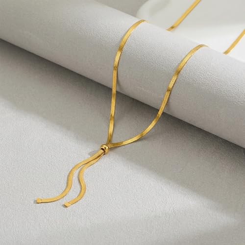Gold Silver Necklace for Women Y Chain Adjustable Gold Long Necklaces Fashion Dainty Jewelry - color: gold G