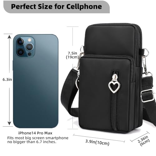 JANKS Small Crossbody Bag for Women - Mini Phone Purses with Crossbody Strap and Wallet - Nylon Arm Bag - color: A-black