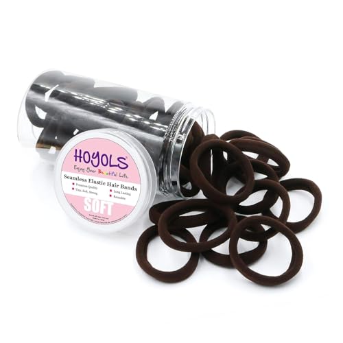 HOYOLS Soft Seamless Hair Ties, Dark Brown Stretch Elastic Ponytail Holders Bands for Women Thick Hair No Slip and Pull No Damage Scrunchies Headbands 100 Pcs (Espresso) - color: Espresso