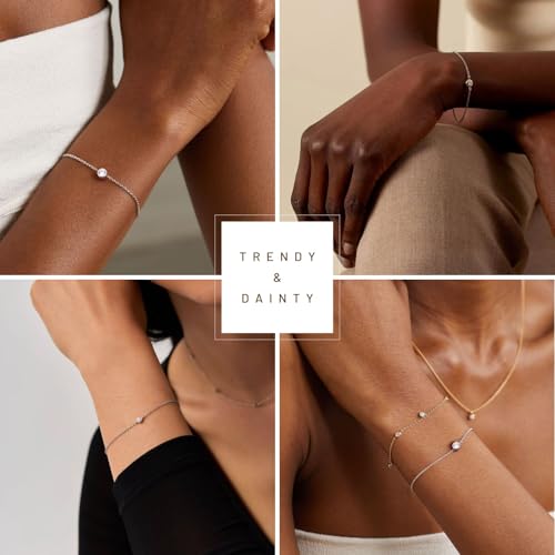 NOKMIT Solid 925 Sterling Silver Bracelets for Women, Dainty Interlocking Circles Cubic Zirconia Adjustable Chain Bracelet, Trendy Stackable Link Bracelets, Simple Cute Jewelry Gifts - color: Silver Bezel-Set CZ