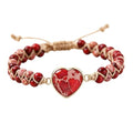 Women Boho Wrap Bracelet,Handmade Natural Stone Crystal Emperor Beads Heart Bracelet, Fashion Bohemian Jewelry Gift for Women - color: Red #2