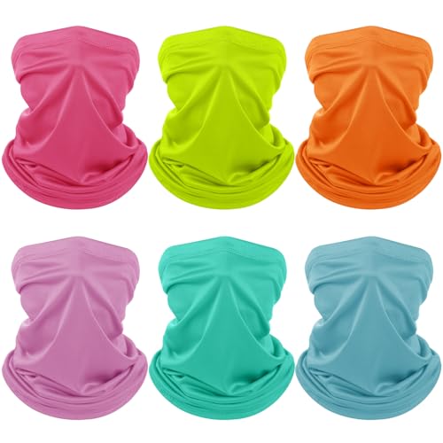 Geyoga 6 Pieces Summer UV Protection Cooling Neck Gaiter Face Clothing Neck Gaiter Mask Scarf Sunscreen Breathable Bandana - color: Fluorescent Color