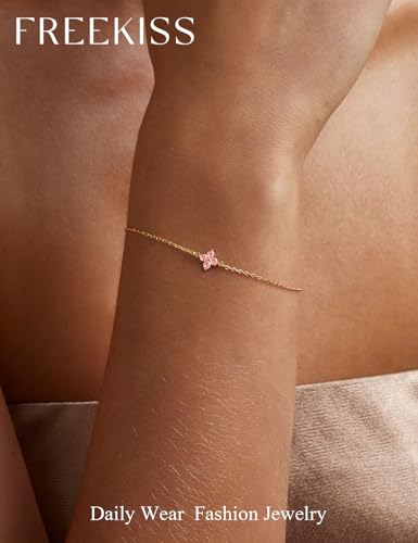 Freekiss Gold Stack Bracelets for Women: Dainty Thin Bracelet Set Trendy 14K Gold Plated Waterproof Bracelets for Women Adjustable Tennis Beaded Figaro Rope Paperclip Box Link Bracelet Gold Jewelry - style: 10 October Tourmaline - Hope