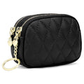 SENDEFN Women's Coin Purse Genuine Leather Wallet Small 2 Zippers Change Pouch Purse with Keychain Ring - color: 2-Black