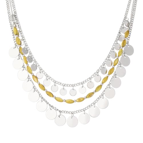 Noessla Layered Beaded Chunky Necklace for Women Boho Two-color Shell Statement Necklace Fashion Collar Costume Jewelry Gifts for Mum - color: 94-Yellow