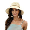 Women Wide Brim Sun Hat UPF50 Straw Summer Hat Floppy Beach Hat Roll-Up - color: Straw Hat Beige