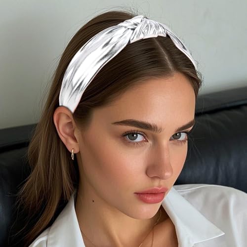 YISSION Silver Knotted Headband Wide Headbands for Women No Slip Fashion Head Band Top Knot Hairband Hair Accessories for Women - color: Silver