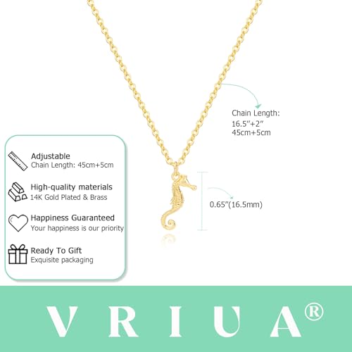 VRIUA Gold Necklace for Women - 14K Gold Plated Dainty Italian Horn Star of David Butterfly Bow Sun Lotus Volleyball Baseball Cowboy Boots Necklace Jewelry Everyday for Women - style: Seahorse