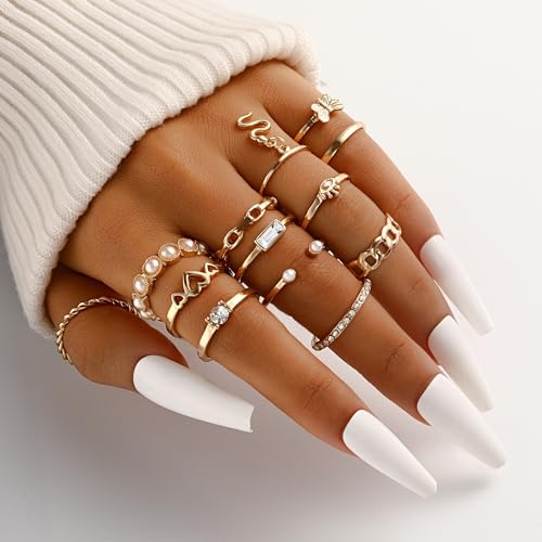 FAXHION 24-60 Pcs Gold Stackable Rings for Women, Knuckle Rings Chunky Gold Ring Set Dainty Stacking Cute Rings, Multiple Sizes Cute Jewelry Set Gift - style: Gold-30 pcs-1