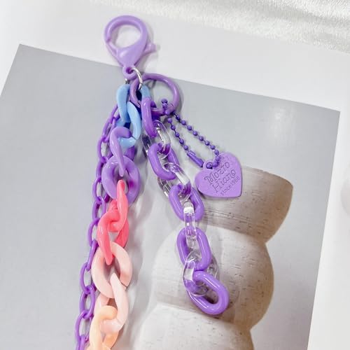 Y2k Heart Pendant Rainbow Acrylic Pants Trousers Chain for Women Chunky Colorful Resin Removable Love Charm Layered Rock Wallet Belt Pocket Waist Jeans Belly Chains Backpack Body Accessories - color: Purple