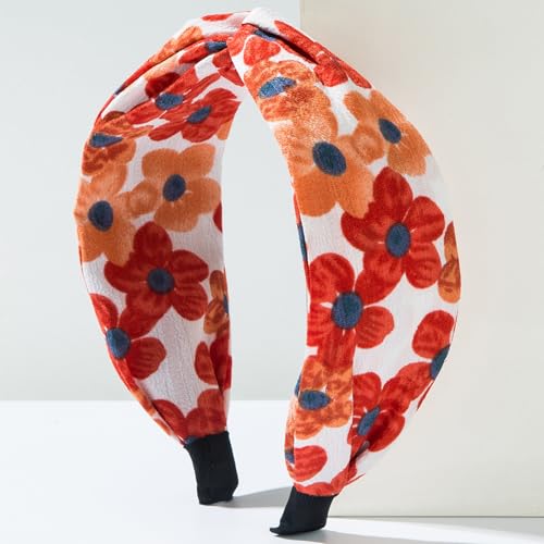 4 Pack Flower Printed Headbands Wide Knotted Headbands for Women Cross Knot Fashion Hair Bands-Holiday - color: Holiday