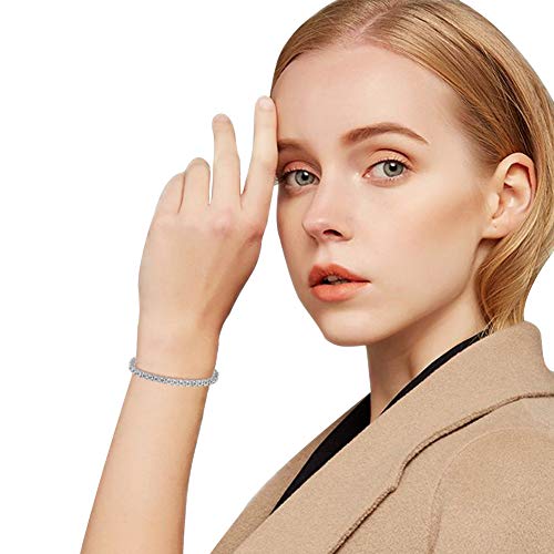 MDFUN 18k White Gold Plated CZ Tennis Bracelet, 4MM Cubic Zirconia Charm Bracelet for Women Men - style: 8.5" tennis bracelet