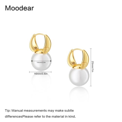 Moodear Dainty Pearl Dangle Earrings for Women - Trendy 14K Gold Plated Pearl Hypoallergenic Drop Earring Wedding Jewelry Gift - style: gold pearl earring