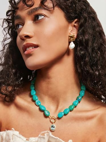 Multicolor Irregular Beaded Necklace for Women Chunky Resin Oval Bead Choker with Cubic Zirconia Pendant Summer Beach Mothers Day Gifts - color: XL23350E