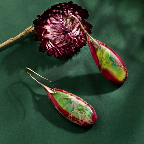 SELOVO Stone Fishhook Dangle Drop Earrings Statement Earrings for Women Stone - color: Red&Yellow green-Gold Color Hook
