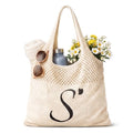 Shinylin Personalized Crochet Tote Bag for Beach Women Beige Mesh Knit Shoulder Bag Boho Aesthetic Tote for Women - style: Letter S