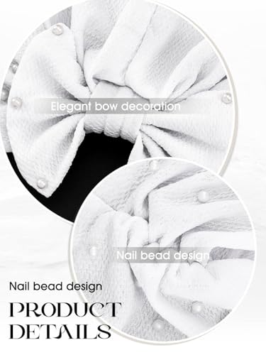Bohend Stretchy Bowknot Turban Headband Elastic Cap Non Slip Bonnet Beanie Headwrap Hats for Women and Girls - color: White
