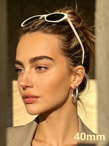 Bestyle 5mm Thick Gold Hoop Earrings Hypoallergenic Hoops for Sensitive Ears Trendy Lightweight Chunky Earrings for Women 30/40/60/80mm - color: 01-Silver, size: 40mm