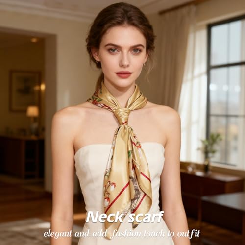 Ciormis 35" Silk Head Scarf for Women, 4 Pcs Satin Hair Scarf Square Silk Bandana Top Neck Scarves Hair Wraps for Sleeping - color: E1-flower-set22