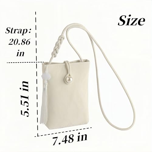 Women Mini Crossbody Bags Small Shoulder Bags CellPhone Purse Tassels Wallet Purse for Women - color: Creamy White