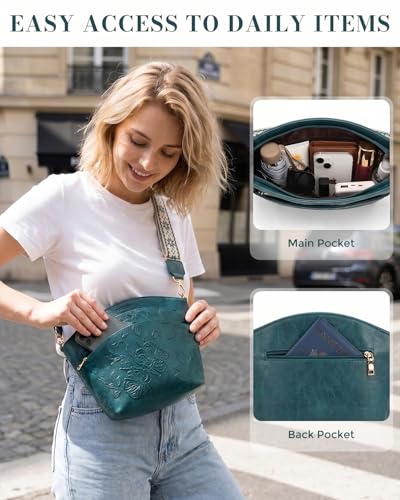 Crossbody Bags For Women, Vegan Leather Crossbody Purses with Boho Strap, Daily Travel Shoulder Handbag - color: Peacock Blue