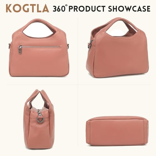 KOGTLA Medium Genuine Leather Purses for Women with Detachable Satchel Strap, Ladies Soft Handbags, Tote Hobo Bags - color: Pink