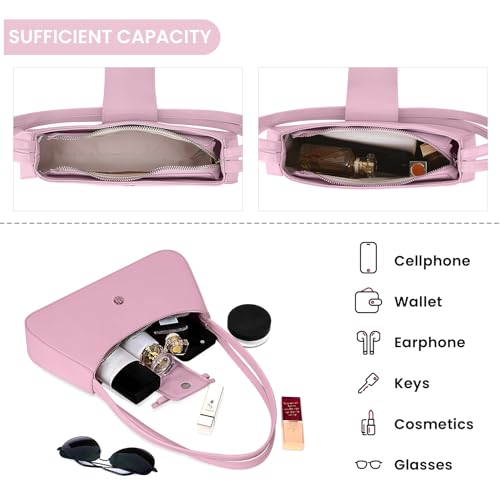 Shoulder Bags for Women Coquette Bow Purse Y2k Bag Small Cute Purses Mini Hobo Handbag Faux Leather Shoulder Purse - color: Pink