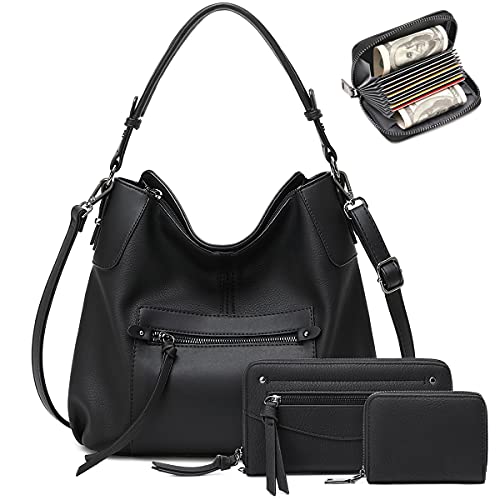 lapsting Hobo Bags for Women Handbags Purse Ladies Boho Shoulder Bag Crossbody Purses Faux Leather - color: E - 14inch Black - Black Metal