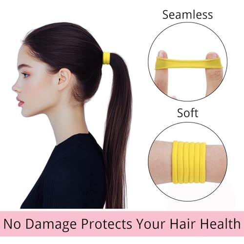 LuSeren 120 Pcs Yellow Hair Ties for Women, No Damage Soft Seamless Nylon Hair Elastics for Thick Hair, Ponytail Holders, Solid Yellow Hair Accessories - color: Yellow
