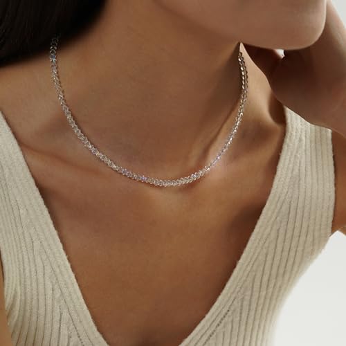 JSJOY Tiny Crystal Beaded Choker Necklaces for Women Colorful Beaded Necklace Dainty Choker Necklaces Simple Boho Jewelry Gifts for Teens Handmade Shining Bead Necklaces Gifts - color: Light Green