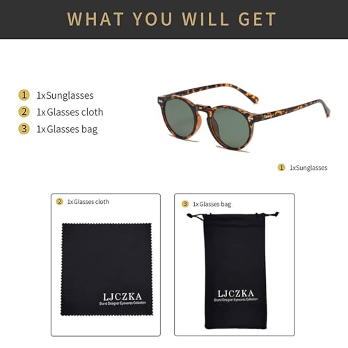 LJCZKA Round Polarized Sunglasses for Men Women Retro Small Face Sunglasses Polarized Vintage Sun Glasses UV400 Protection - color: Leopard Green