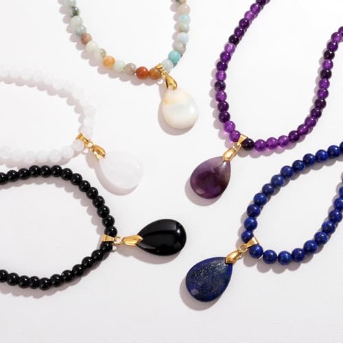 Healing Crystal Necklaces for Women Trendy Natural Stone Beaded Long Pendant Necklaces for Womens Handmade Bohemian Fashion Necklace Jewelry Gift - color: Lapis Lazuli