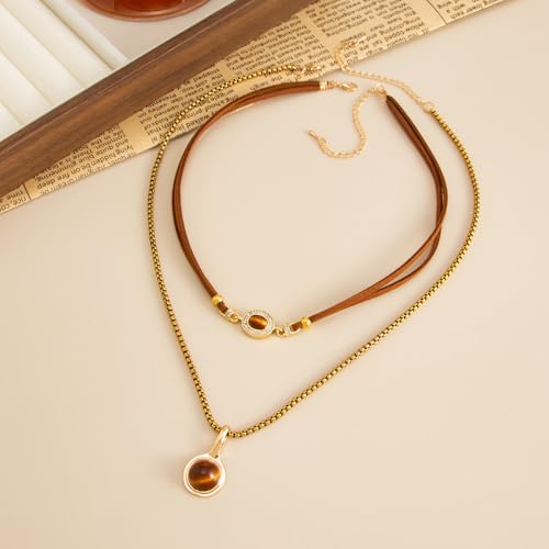 Boho Layered Necklace for Women Stacked Crystal Chain Necklace Beaded Pendant Boho Necklace Trendy Dainty Jewelry - color: StyleA