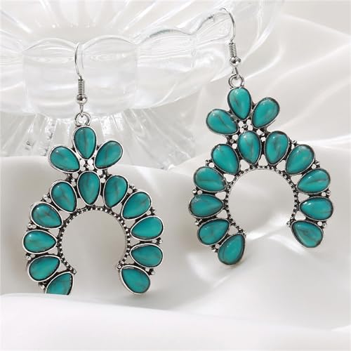 coadipress Bohemian Turquoise Beaded Tassel Earring for Women Ethnic Chandelier Boho Beads Earrings Hollow Out Turquoises Beaded Statement Earrings Ethnic Style Jewelry Gifts - color: Turquoise Hoof