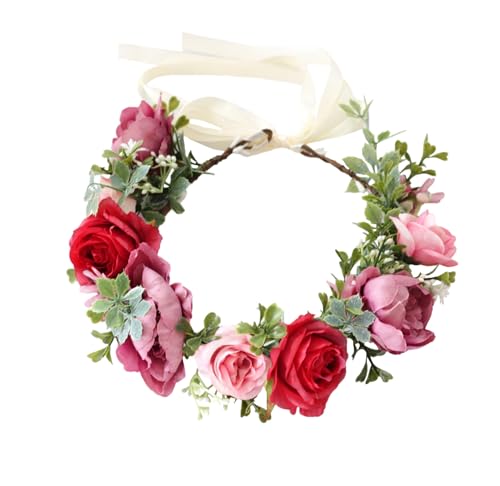 Vivivalue Fairy Flower Crown Floral Headband Even Headpiece Woodland Forest Elf Circlet for Women Wedding Bridal Halloween Cosplay Photo Shoot Accessory Red - color: 4