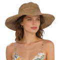 Womens Wide Brim Straw Sun Hat, Floppy Summer Straw Beach Hats, Foldable Crochet Summer Travel Beach Sun Cap - color: Khaki