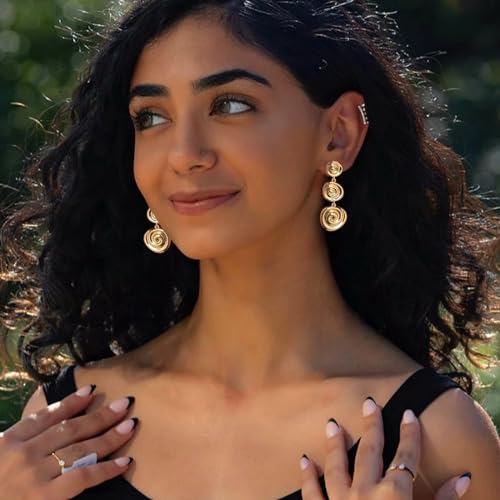 MUYAN Gold and Silver Boho Hammered Dangling Earrings for Women Modern Statement Finish Dangle Drop Earrings Jewelry - color: Boho Spiral