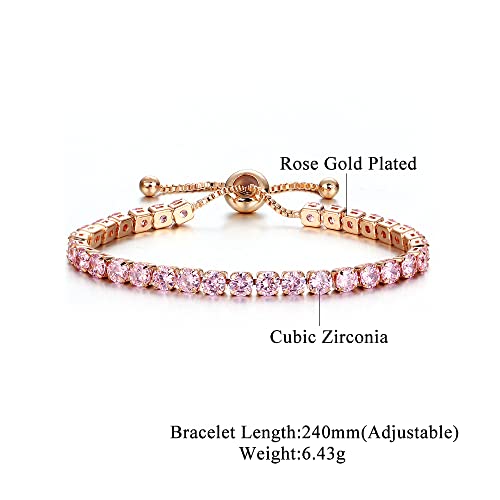 CiNily Adjustable Tennis Bracelets for Women Teen Girls Rainbow Cubic Zirconia Bracelet 14K White Gold Plated Hypoallergenic Slider Bracelet Jewelry Gift - color: Adjustable bracelet-pink