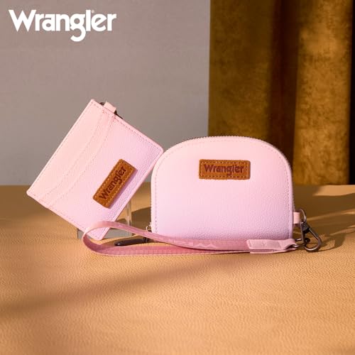 Wrangler KeyChain Wallet Wristlet Wallets for Women Dual Pouch Wristlet with Zipper Womens Credit Card Holder Wallet - color: A-Gradient Pink