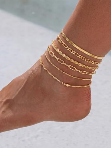14K Gold/Silver Plated Ankle Bracelets for Women Anklet Set Waterproof Tarnish Resistant Adjustable Dainty Layered Lightweight Hypoallergenic Vacation Beach Pool Party Summer Jewelry Gift - style: Style4